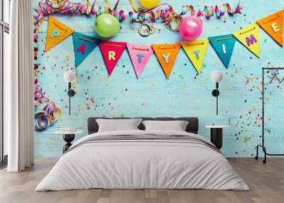 Partytime panorama banner with streamers Wall mural