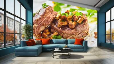 Rare roasted thick juicy beef fillet medallion Wall mural