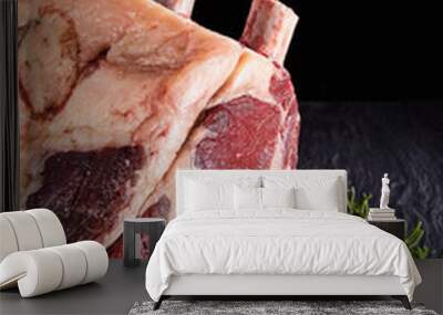 raw cote de boeuf ribs over black background Wall mural