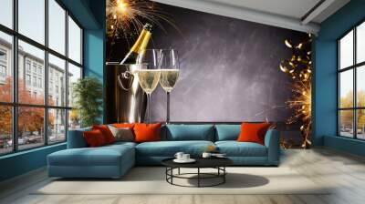 romantic celebration with sparklers and champagne Wall mural