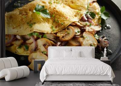 Tasty omelette with mushrooms on plate Wall mural