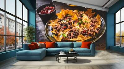 tortilla chips garnished with cilantro and beef Wall mural