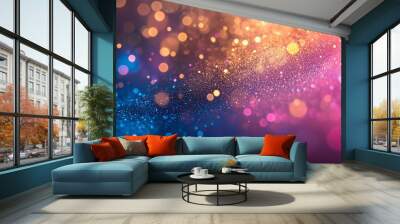 A close-up shot of an abstract colorful sparkle background, with dazzling hues of blue, pink, and gold, radiating a soft glow Wall mural