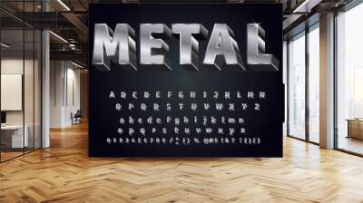 Chrome alphabet font. Metal effect italic letters and numbers. Stock vector typography for your design. Vector metal typeface 3d bold typography Wall mural