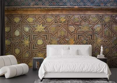  Wooden and gold detailed ceiling. Alhambra de Granada. Wall mural