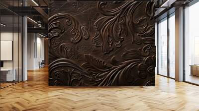 A brown leather background with a floral design Wall mural