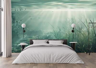 A calm, underwater scene with gentle light filtering through the water. Wall mural