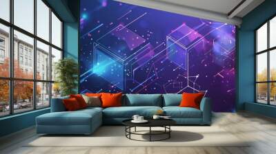 A colorful image of cubes with a blue background Wall mural