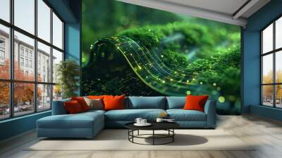 A digital scroll unrolling to reveal a green, sustainable blockchain plan. Wall mural