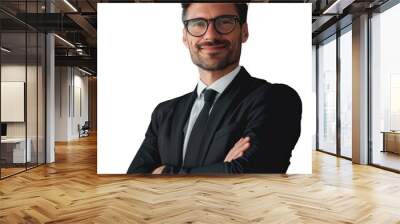 A man in a suit and glasses is smiling and posing for a picture , isolated on transparent background Wall mural