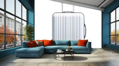 A white suitcase with silver handles and wheels Wall mural