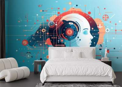 AI research, futuristic technology, flat design illustration Wall mural