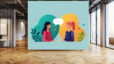 AI translation for cross-cultural talk, two people engaging Wall mural