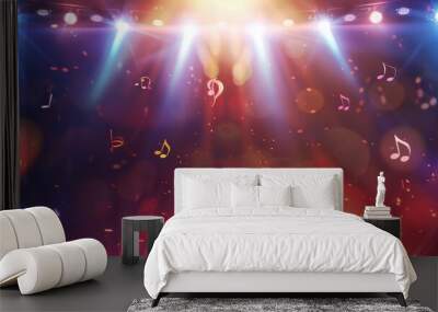 An energetic, concert background with stage lights and musical notes. Wall mural