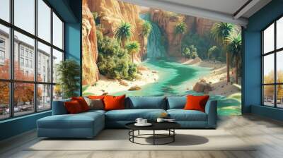 An oasis in a digital desert, illustrating the rarity and value of green blockchain initiatives. Wall mural