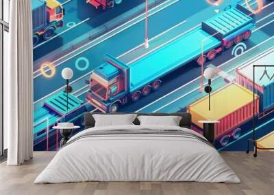 Automated Cross-Border Logistics: An illustration of automated systems handling cross-border logistics, with digital customs checks, AI-driven documentation, and seamless international trade. Wall mural