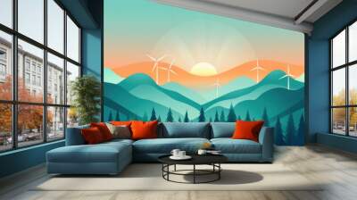 Clean environment, wind energy simplicity, flat design illustration Wall mural