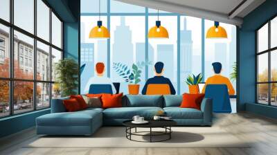 Co-working space, professionals working in open office, flat design illustration Wall mural