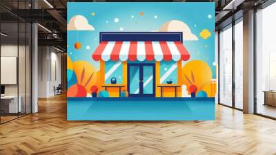 Digital storefront design, creating an attractive online shop, flat design illustration Wall mural