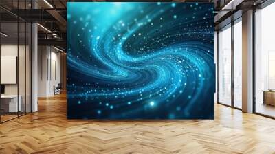 Digitally rendered 2D animation of swirling particles forming an intricate, harmonious pattern, with soft glows and gradients, a mesmerizing background suitable for overlaying text and graphics Wall mural