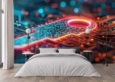 Proxy encryption, holographic AES keys, advanced cybersecurity, dark tech background Wall mural