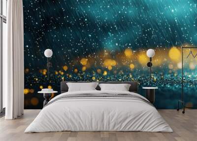 Rain falling gently against a dark background, with droplets forming patterns as they land, a soothing and serene ambiance Wall mural