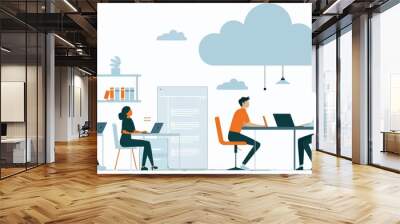 To support flexible working arrangements, cloud solutions are increasingly adopted, providing reliable access to resources in hybrid work environments Wall mural