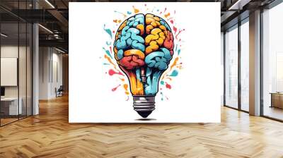 Graffiti Lamp bulb with human brain inside. Idea generation, brainstorm concept Wall mural