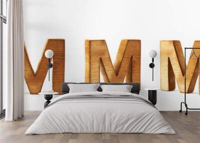 Set of three block wooden letters isolated Wall mural