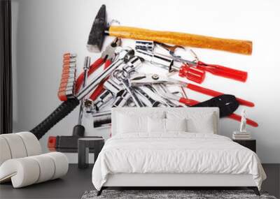 Set of tools over white isolated background Wall mural