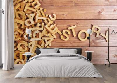 Word story made with wooden letters Wall mural