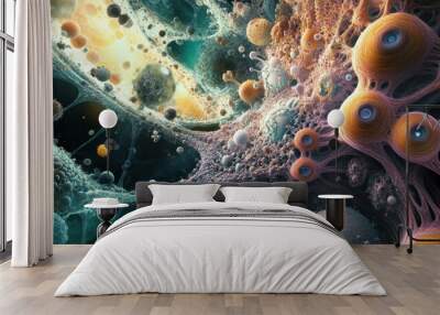 A Microscopic of regenerating cells vibrant colors abstract Wall mural