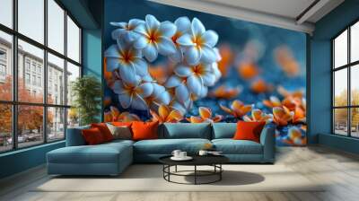 Artistic Silk Frangipani Lei in Heart Shape Symbolizing Love and Aloha Wall mural