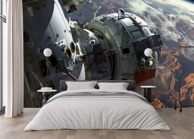 Futuristic Orbital City Space Station Designed for Residents and Researchers. Wall mural