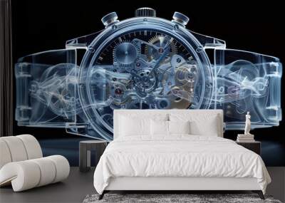 Intricate X-ray Image of Mechanical Watch Revealing Inner Gears. Wall mural