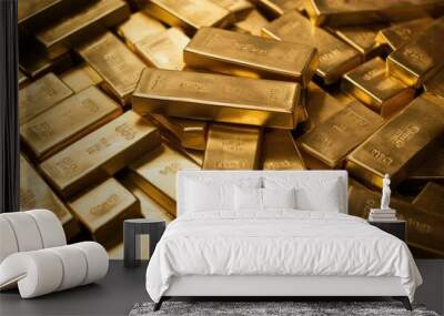 stacked of gold bars piling up Wall mural