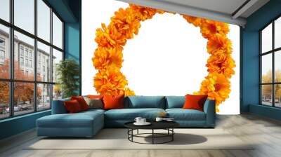 Vibrant Marigold Flower Garland Arranged in a Circular Shape Wall mural