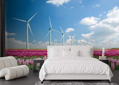 wind turbine and tulips Wall mural