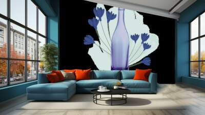 Blue Watercolor Shade Shape With Blue Flowers Wall mural