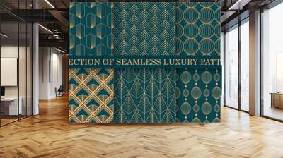 Collection of art deco seamless geometric ornamental patterns - elegant color design. Repeatable oriental luxury backgrounds. Decorative royal prints Wall mural