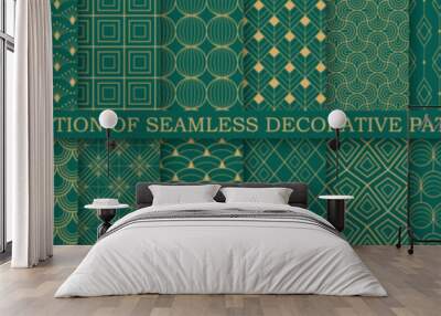 Collection of art deco seamless ornamental geometric patterns - rich design. Repeatable oriental luxury backgrounds. Decorative elegant prints Wall mural