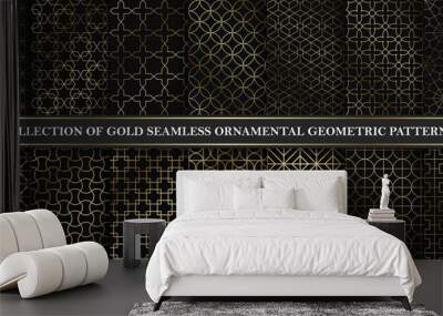 Collection of art deco vector geometric patterns - seamless luxury gold gradient design. Rich endless ornamental backgrounds Wall mural