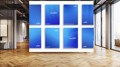 Collection of blue digital contemporary covers, templates, posters, placards, brochures, banners, flyers and etc. Abstract halftone backgrounds - technology minimalistic design Wall mural