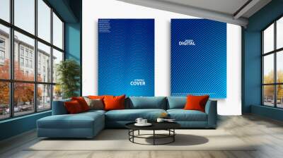 Collection of blue digital contemporary covers, templates, posters, placards, brochures, banners, flyers and etc. Abstract striped futuristic backgrounds with gradient. Halftone technology design Wall mural