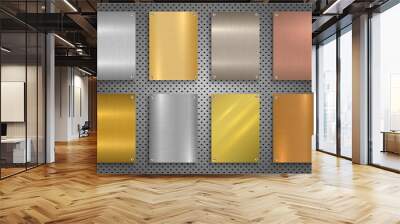 Collection of bright color iron polished covers, templates, backgrounds, placards, brochures, banners, flyers and etc. Metallic sheet posters. Stainless brushed design Wall mural