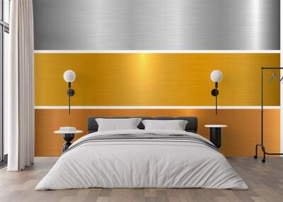 Collection of bright colorful metallic textures. Shiny polished metal banners Wall mural