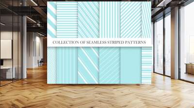 Collection of cute seamless striped patterns in turquoise colors. Delicate geometric repeatable backgrounds Wall mural