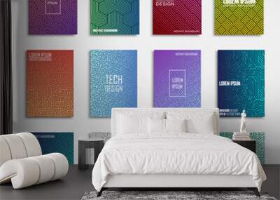 Collection of digital abstract posters - tech design. Colorful gradient covers, banners, flyers, cards and brochures Wall mural