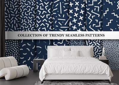 Collection of memphis seamless vector patterns. Fashion 80-90s. Wall mural