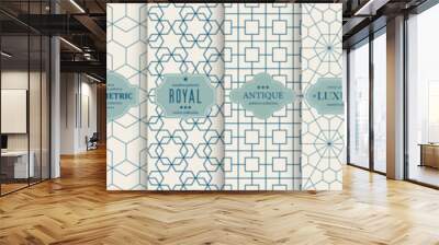 Collection of seamless ornamental elegant geometric patterns. Vector repeatable oriental luxury backgrounds. Beige vintage design. Endless grid symmetric textures. Wall mural